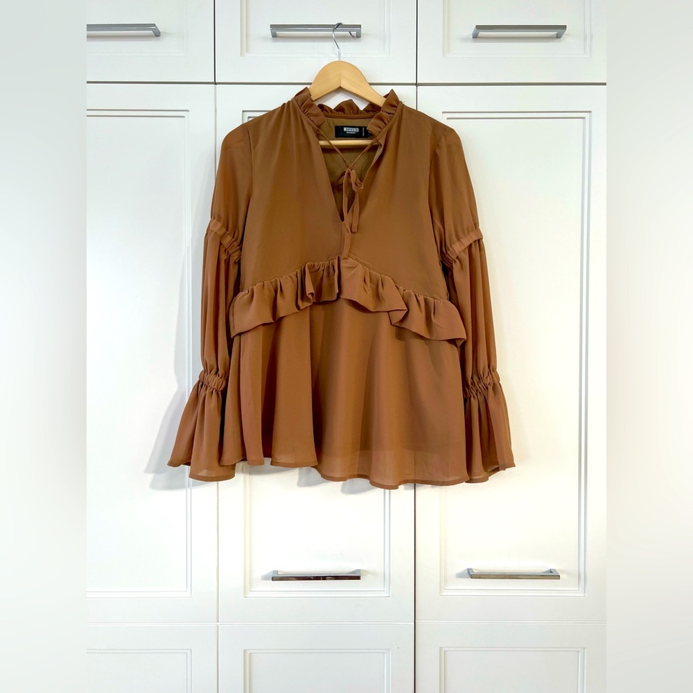 Maternity ruffle top with bell sleeves